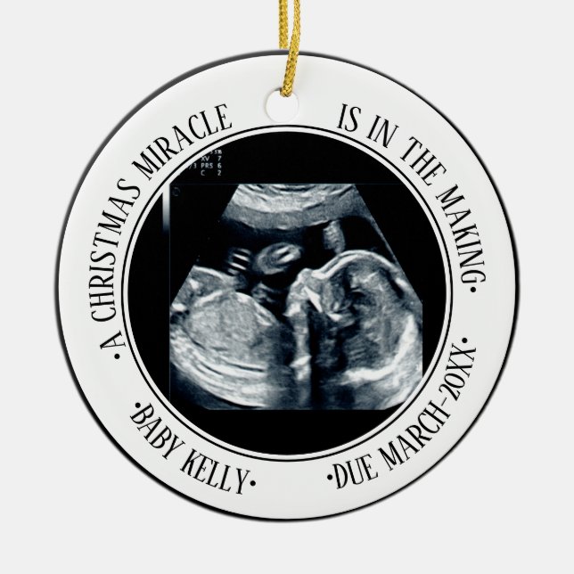 photo Pregnancy Announcement for expecting parents Ceramic Tree Decoration (Front)