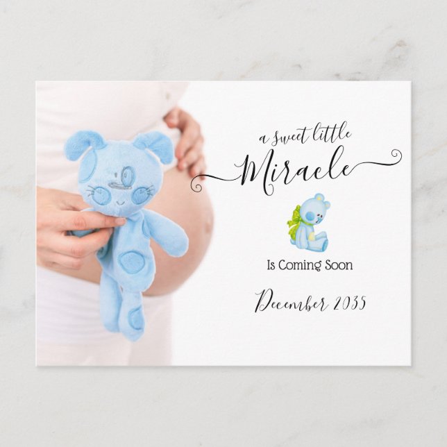 Photo Pregnancy Announcement | Sweet Miracle Postcard (Front)