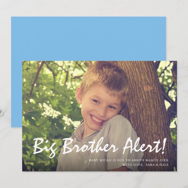 Photo Pregnancy Big Brother Blue Announcement Card (Front/Back)