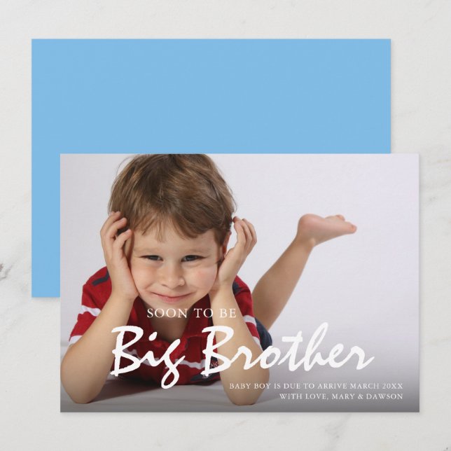 Photo Pregnancy Big Brother Blue Announcement Card (Front/Back)
