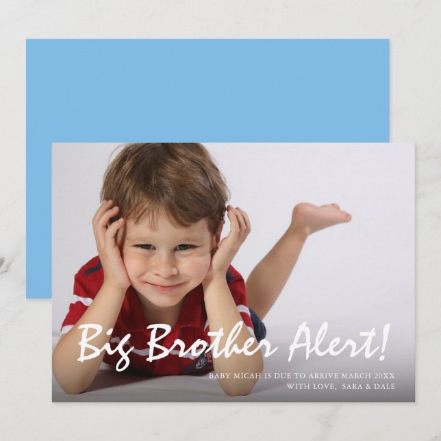Photo Pregnancy Big Brother Blue Announcement Card (Front/Back)