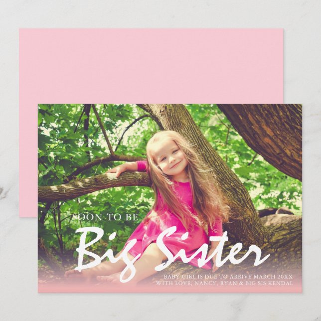 Photo Pregnancy Big Sister Pink Announcement (Front/Back)