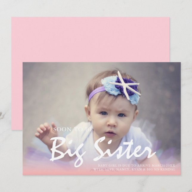 Photo Pregnancy Big Sister Pink Announcement (Front/Back)