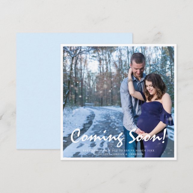 Photo Pregnancy Coming Soon Blue Baby Announcement (Front/Back)