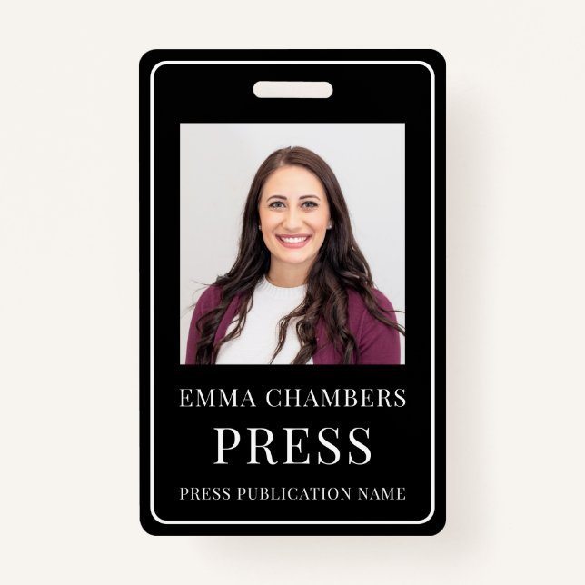 Photo Press Pass Black White ID Badge (Front)