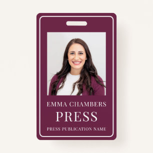 Photo Press Pass Burgundy ID Badge