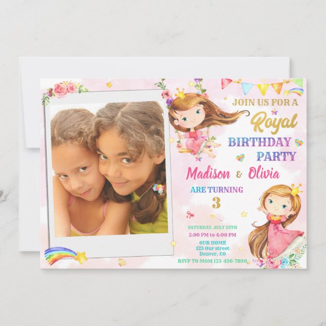 Photo Princess birthday invitation Royal birthday (Front)