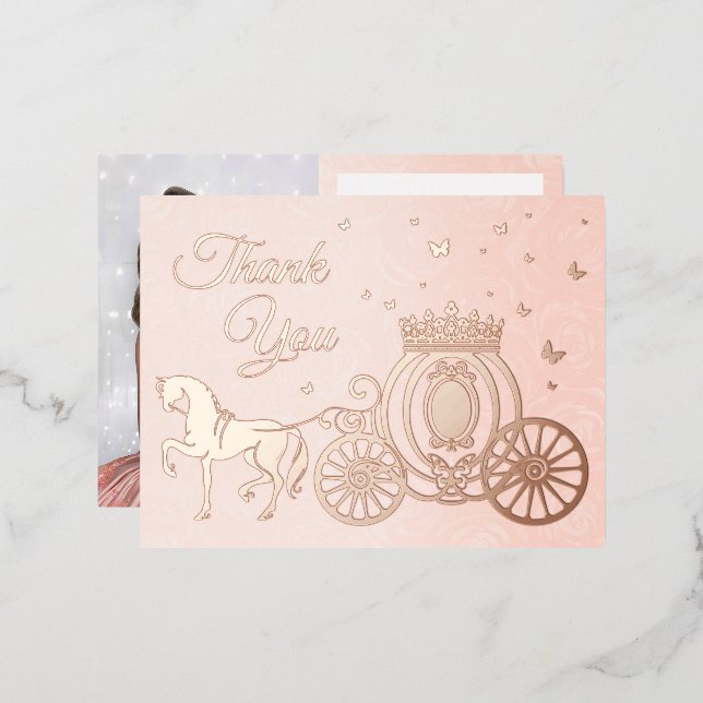 Photo Princess Carriage Rose Gold Foil Thank You Invitation Postcard (Front/Back)