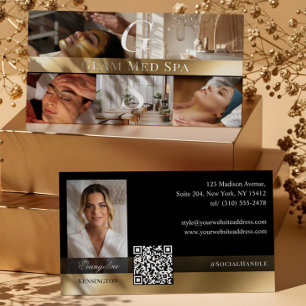 Photo Professional Med Spa Monogram Black Gold Business Card