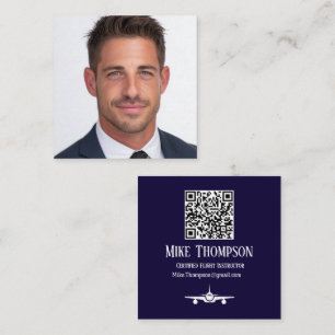 Photo Professional QR Code Pilot Blue Aviation  Square Business Card