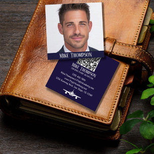 Photo Professional QR Code Pilot Blue Aviation  Square Business Card