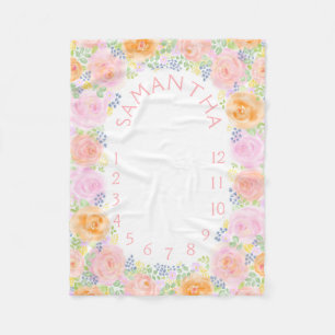 Photo Prop Pink Roses Watercolor Floral Baby Girl Fleece Blanket