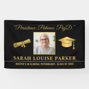 Photo PsyD Graduation 2025 Quote Black And Gold Banner