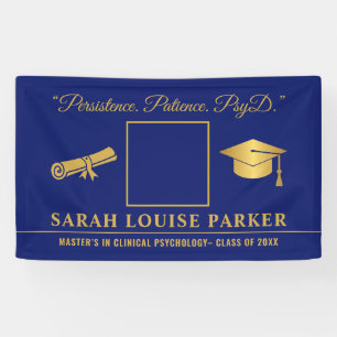 Photo PsyD Graduation 2025 Quote Blue And Gold Banner
