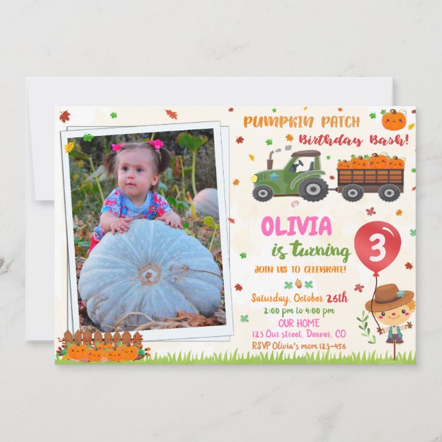 Photo Pumpkin patch birthday invitation Fall party (Front)