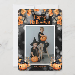 Photo Pumpkins Floral Halloween Card