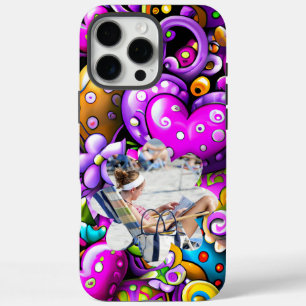 Photo Purple Abstract Hearts and Flowers iPhone 16 Pro Max Case