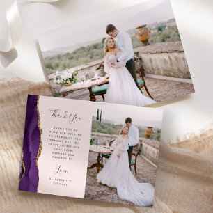 Photo Purple Agate Gold Blush Wedding Thank You Card