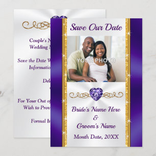PHOTO, Purple and Gold Wedding Save the Date Cards