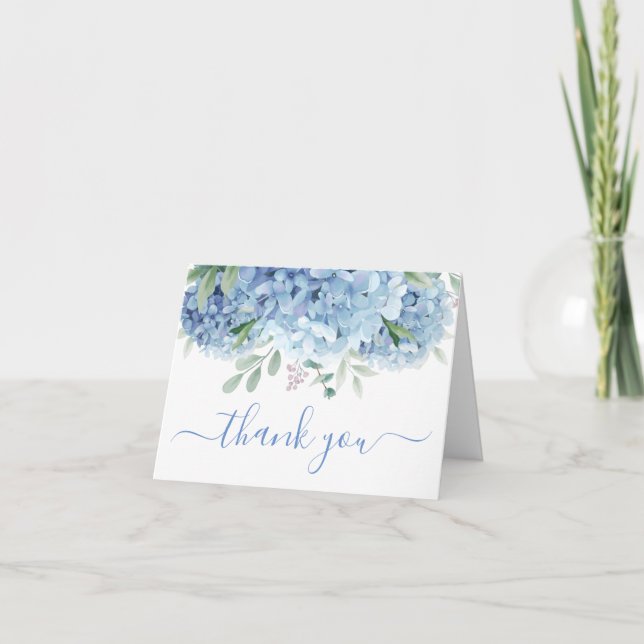 Photo Purple Blue Floral Wedding Thank You Card (Front)