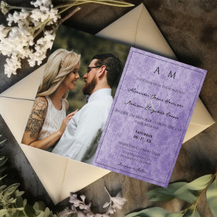 Photo Purple Damask Monogram Wedding Invitation