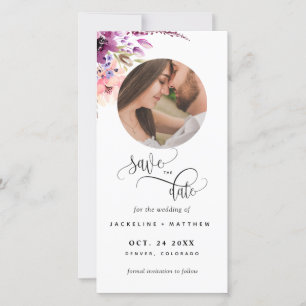 Photo Purple Floral Wedding Save The Date Bookmark