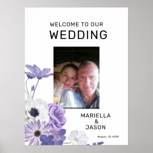 Photo Purple Floral Welcome Wedding Sign