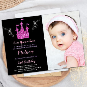 Photo Purple Glitter Princess Birthday Invitation