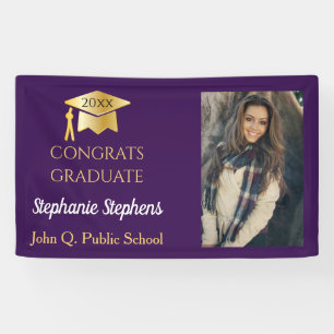 Photo Purple Gold Congrats Graduate Name   School Banner