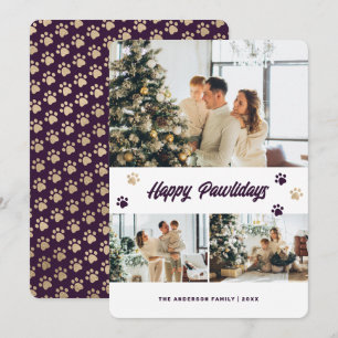 Photo Purple Gold Happy Pawlidays Holiday Card