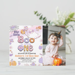 Photo Purple Little Boo Halloween 1st Birthday Invitation