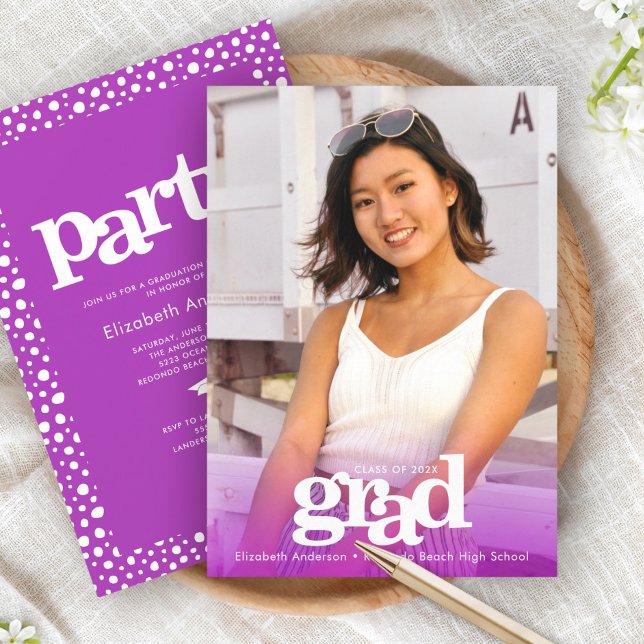 Photo purple modern bold grad party simple elegant invitation (Creator Uploaded)