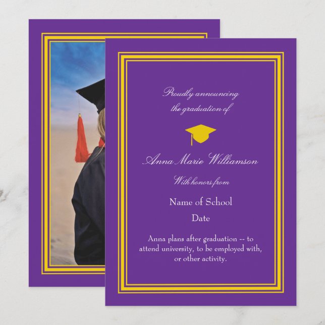 Photo - Purple Proudly Announcing Graduation Card (Front/Back)