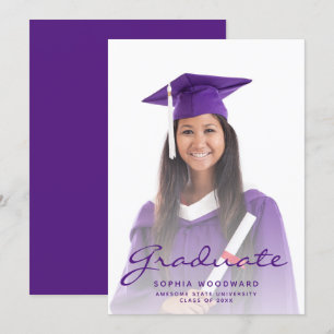 Photo Purple Script Graduation Announcement