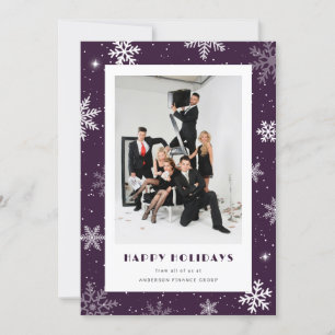 Photo Purple Snowflake Modern Corporate Business Holiday Card