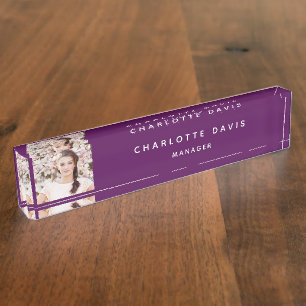 Photo purple white monogram minimalist nameplate