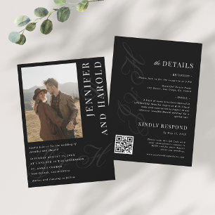Photo Qr Code Ampersand Black All in One Wedding Invitation