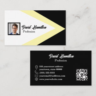 Photo QR CODE Black White Yellow Geometric Business Card
