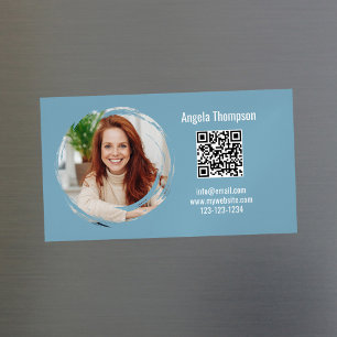 Photo QR Code Blue Modern Magnetic  Magnetic Business Card