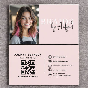 Photo QR Code Braids Hair Stylist Typography  Business Card
