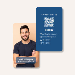 Photo QR Code Connect With Me Blue Modern Business Card