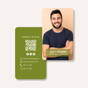 Photo QR Code Connect With Me Olive Green Business Card