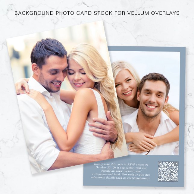 Photo QR Code Dusty Blue Background Vellum Overlay Invitation (Creator Uploaded)