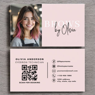 Photo QR Code Eyebrows Brows Artist Blush Pink Business Card