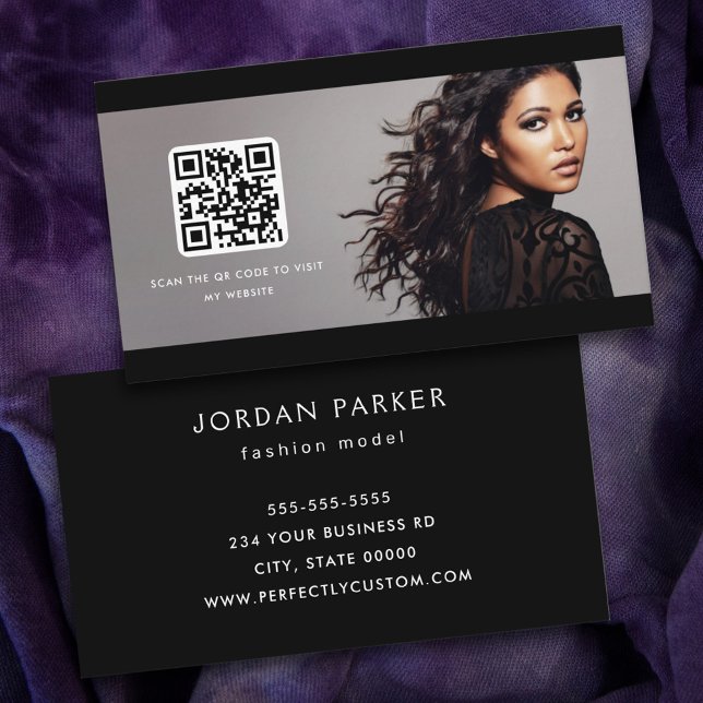 Photo QR code fashion model black borders Business Card (Creator Uploaded)