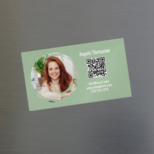 Photo QR Code Green Modern Magnetic  Magnetic Business Card