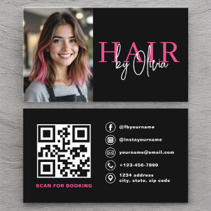 Photo QR Code Hair Stylist Typography  Business Card