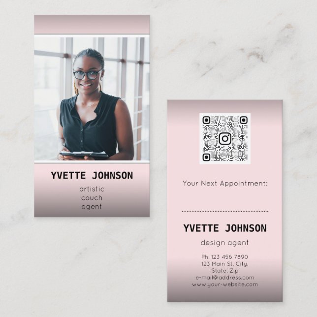 Photo Qr Code Logo Professional Consulting Pink Business Card (Front/Back)