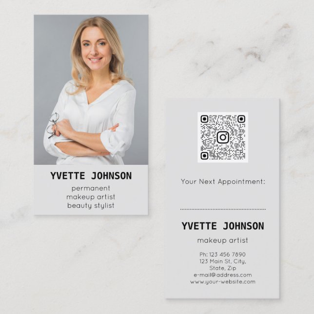 Photo Qr Code Logo Professional Cosmetologist Business Card (Front/Back)