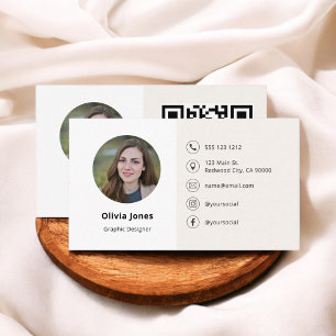 Photo QR Code Minimalist Beige Business Card